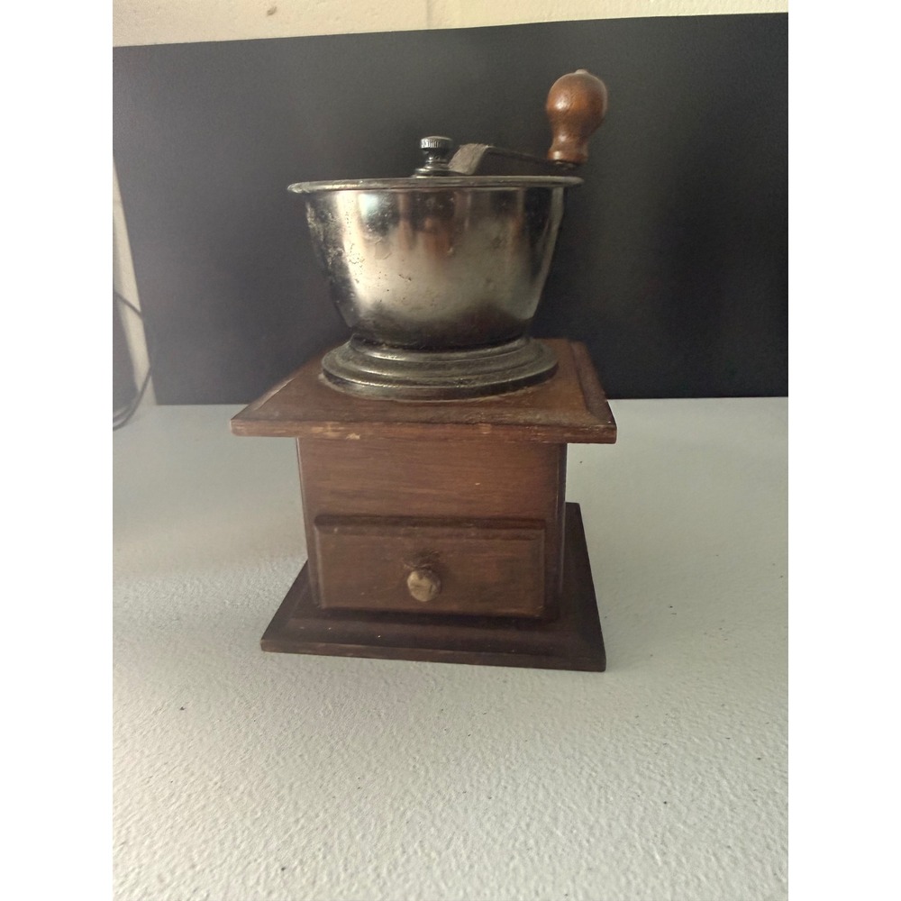 Vintage Gailstyn-Sutton Manual Coffee Grinder Wood Box Metal Hopper Taiwan